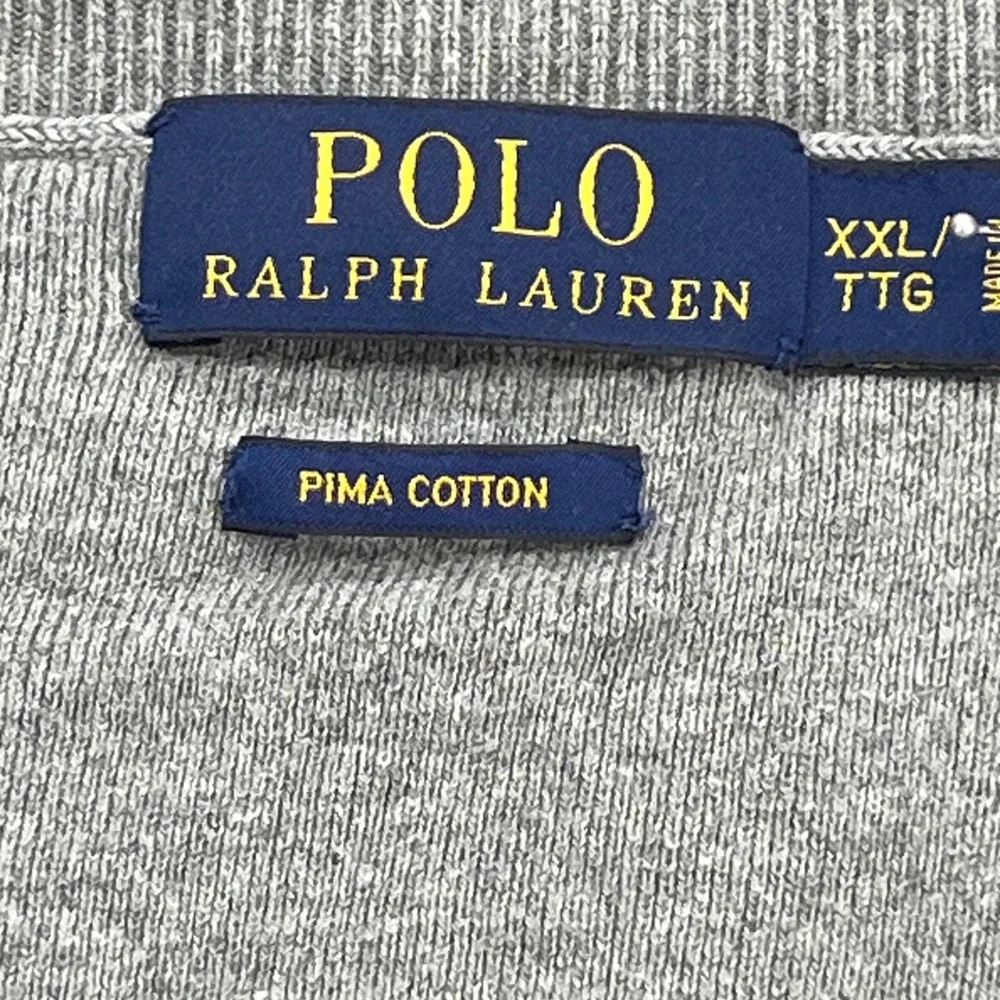 POLO RALPH LAUREN Mens‎ V Neck Sweater XXL Pima Cotton Gray Long Sleeve